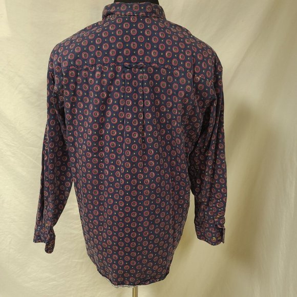 Vtg Catalina Mens Large Blue Red Floral Dots Long Sleeve Button Up Shirt - Picture 8 of 14